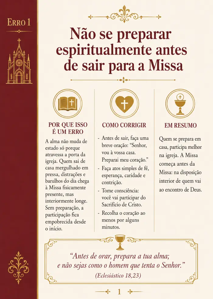 Página do Erro 1 da cartilha — Não se preparar espiritualmente antes de sair para a Missa