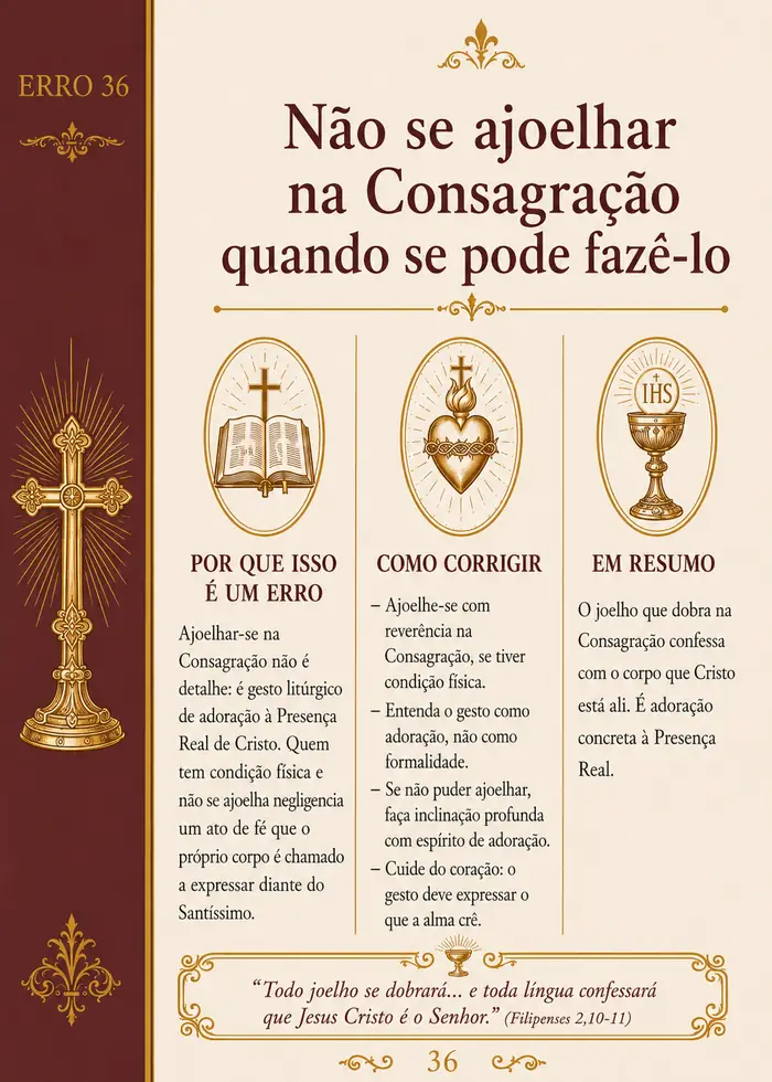 Página do Erro 36 da cartilha — Não se ajoelhar na Consagração quando se pode fazê-lo
