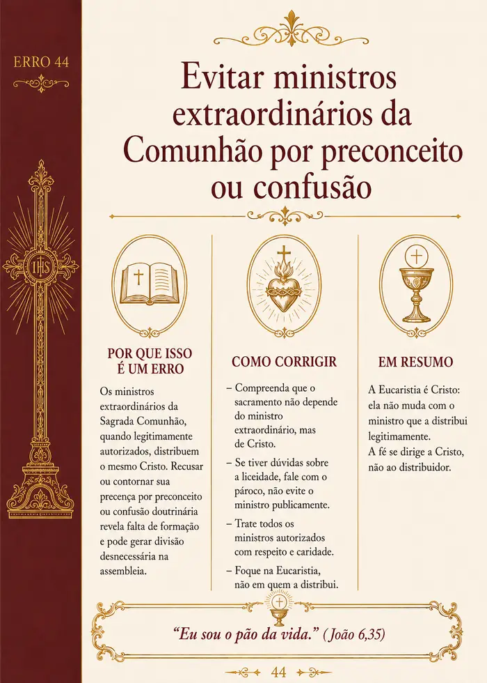 Página do Erro 44 da cartilha — Evitar ministros extraordinários da Comunhão por preconceito ou confusão